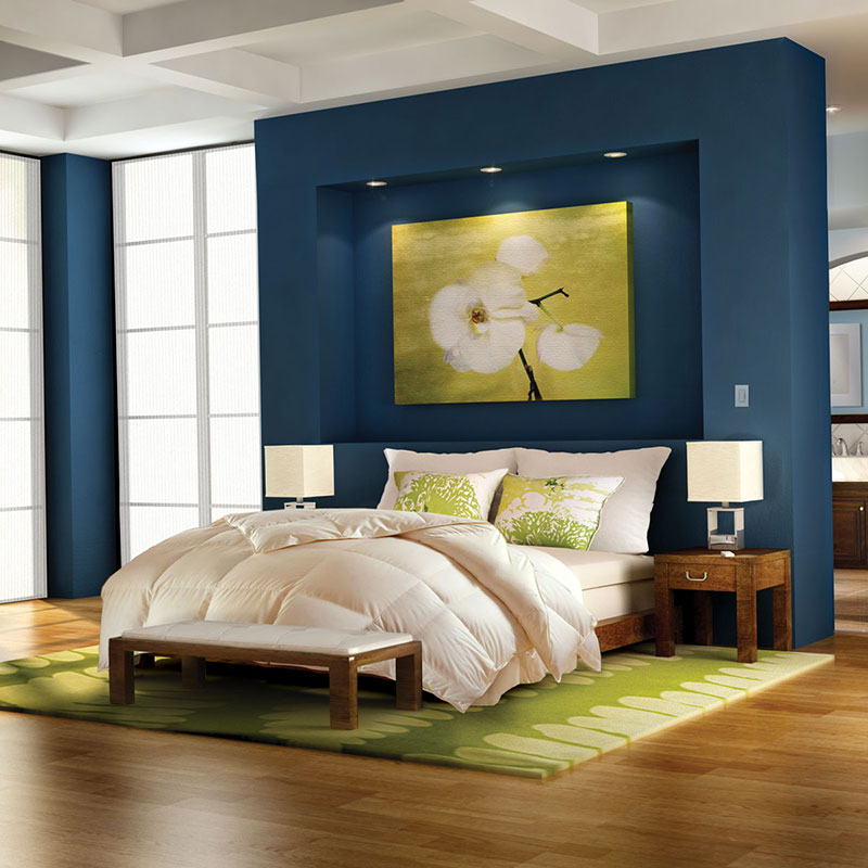 Lutron shades in a bedroom